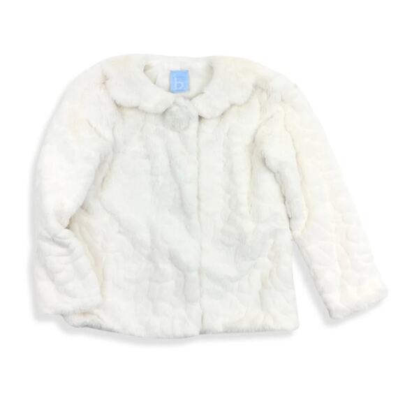 Bella Bliss size 10 Scalloped Collar Gretchen Coat Ivory Faux Fur - Picture 1 of 9